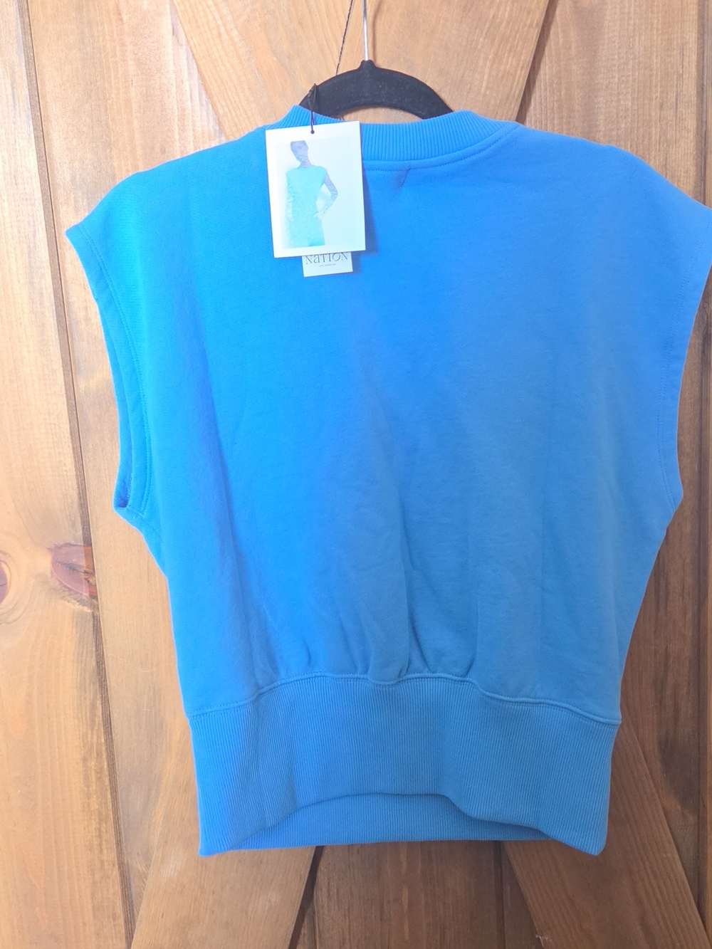 Nations LA Sleeveless Blue Knit Sweatshirt with SNAP Shoulder 158 RETAIL CURRENT - Picture 4 of 7